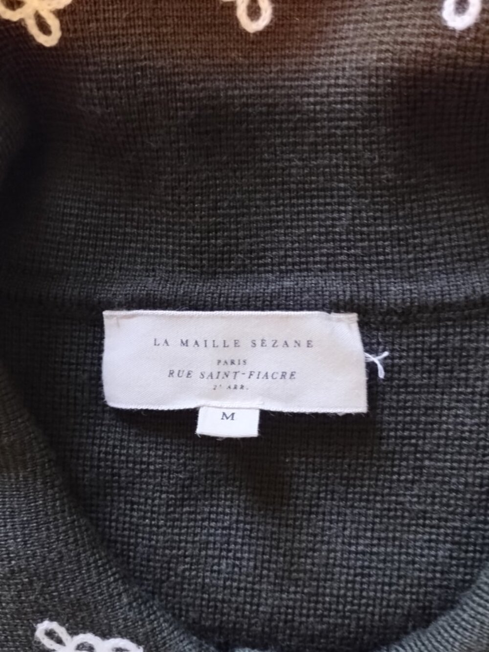 Sezane X Baziszt Betty Cardigan Khaki Ecru Crochet Medium French Merino Wool - Picture 7 of 9
